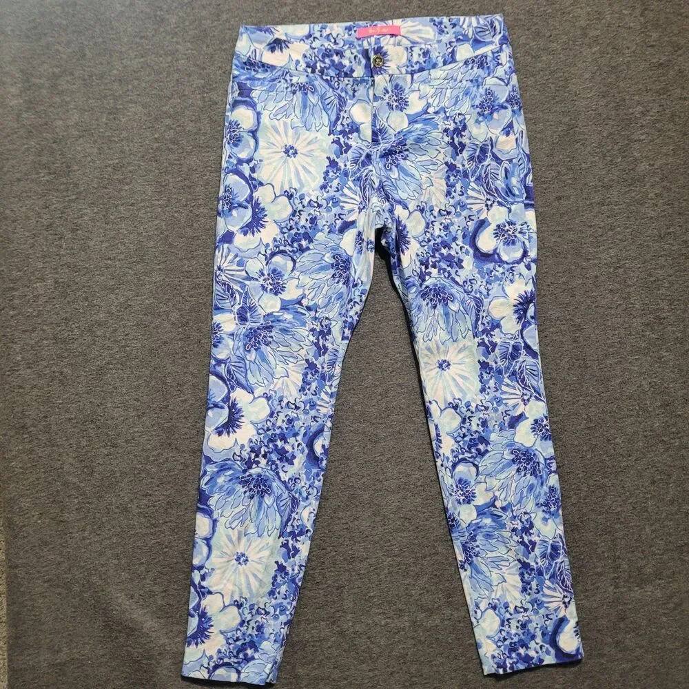 Lilly Pulitzer 8 pants Kelly Skinny Ankle Coastal Blue Catch n Keep blue flower
